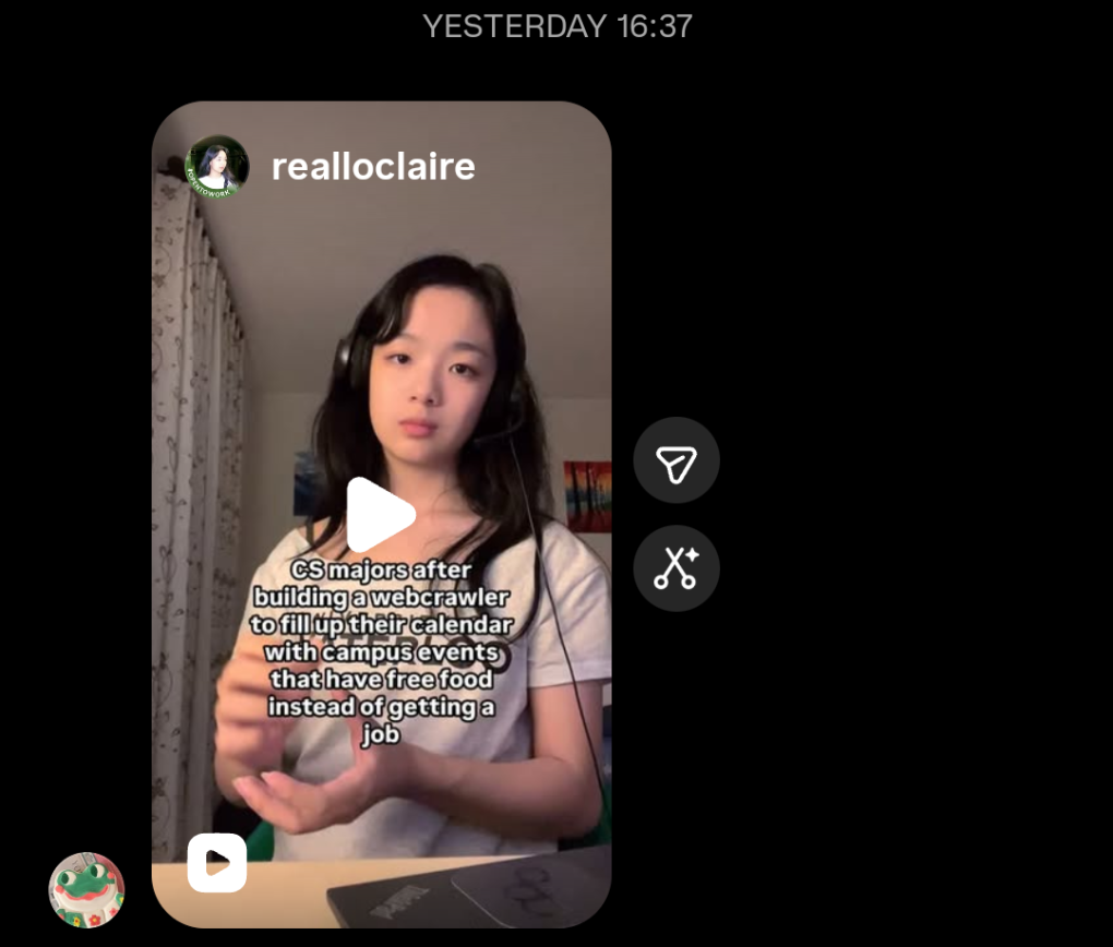 Instagram reel about CS majors building web crawlers for free food events
